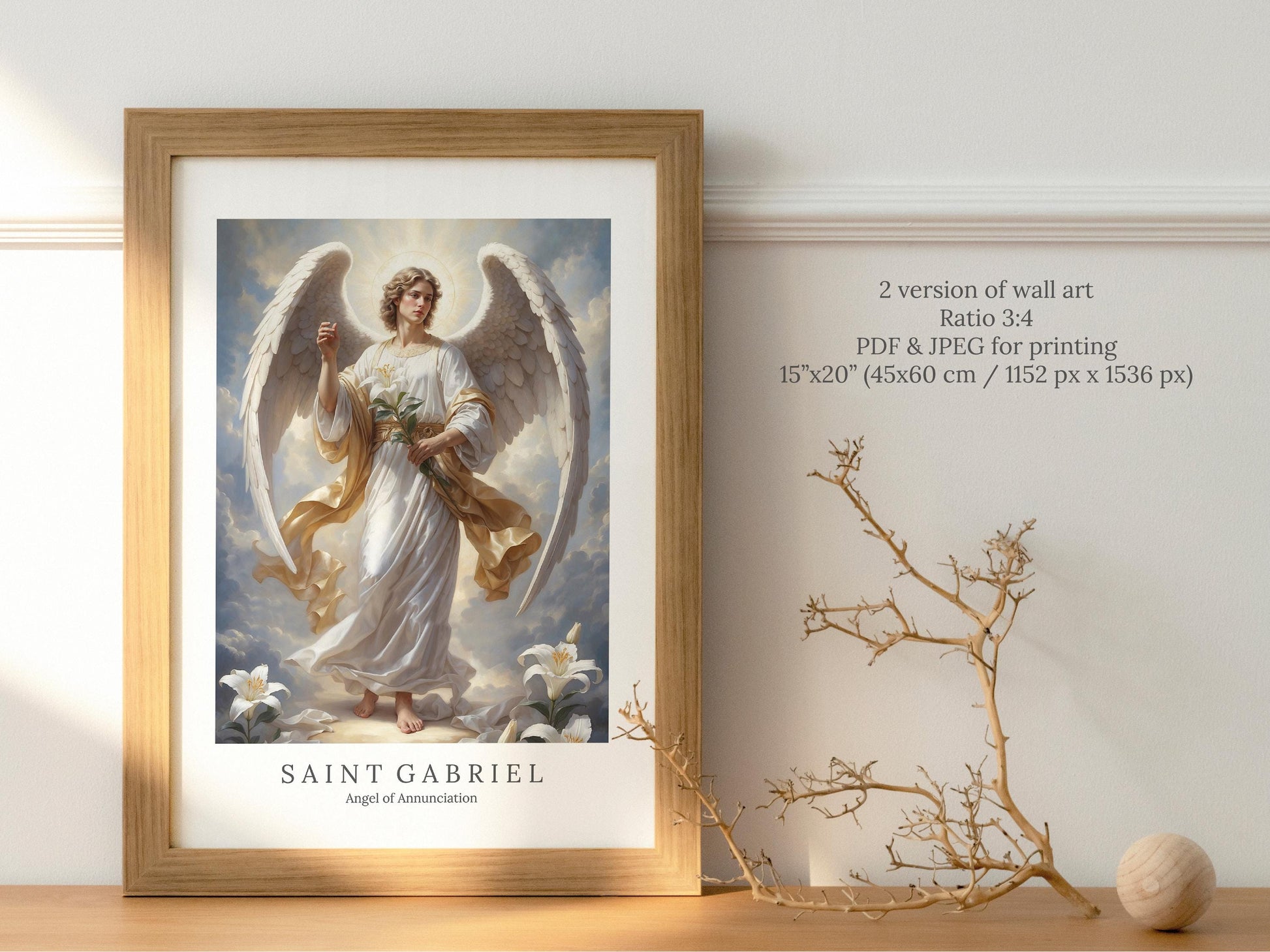Archangel Gabriel Digital Art - Saint Gabriel, Angel of Annunciation, Messenger of God, St Gabriel Painting, Wall Art, Christianity