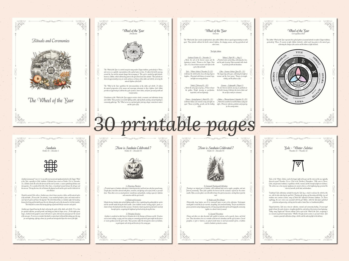 Wheel of the Year - Rituals and Ceremonies, Printable Grimoire Pages, Book of Shadows, Sabbats, Pagan Tradition, Witch Festival, Wicca