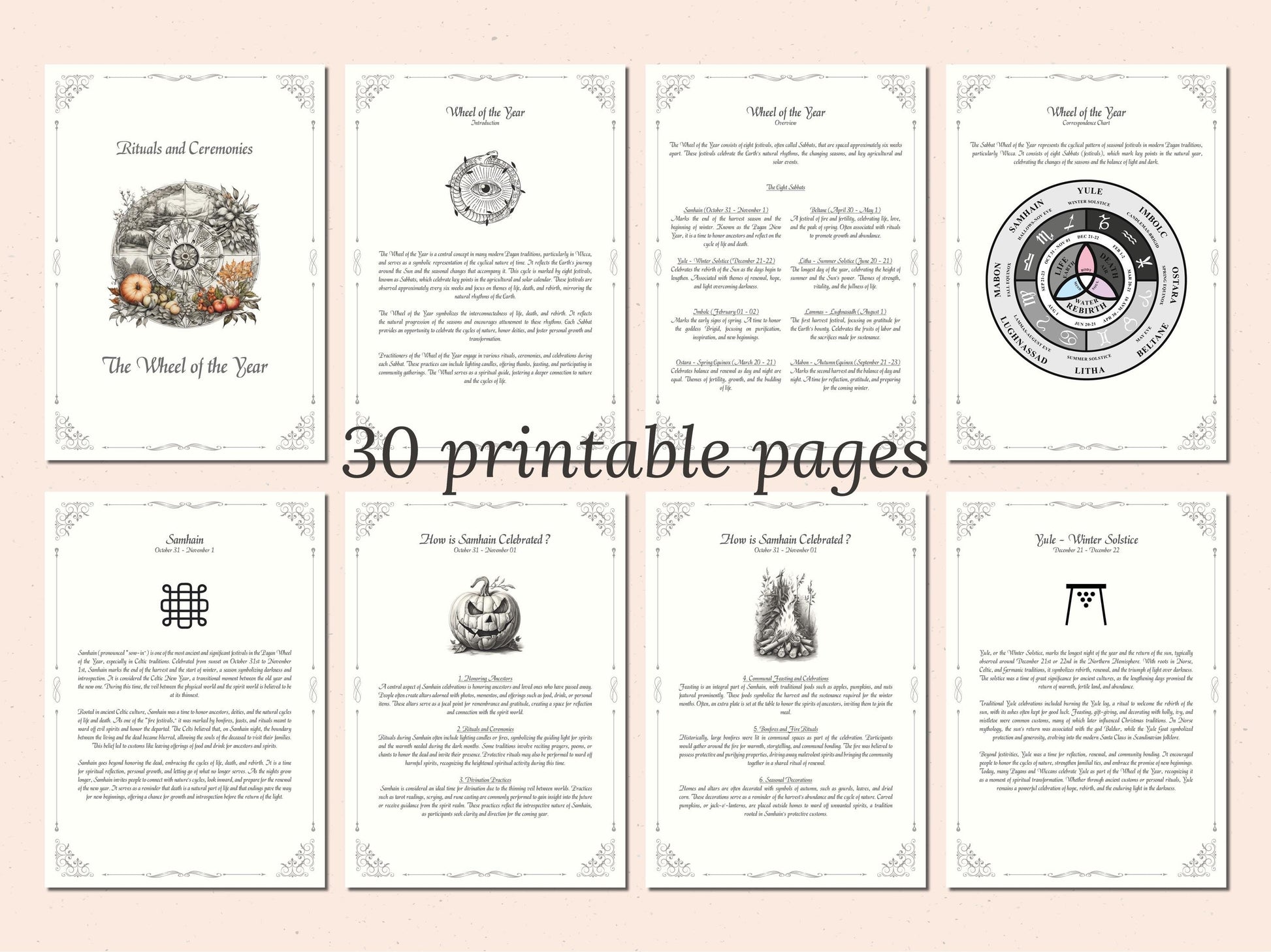 Wheel of the Year - Rituals and Ceremonies, Printable Grimoire Pages, Book of Shadows, Sabbats, Pagan Tradition, Witch Festival, Wicca