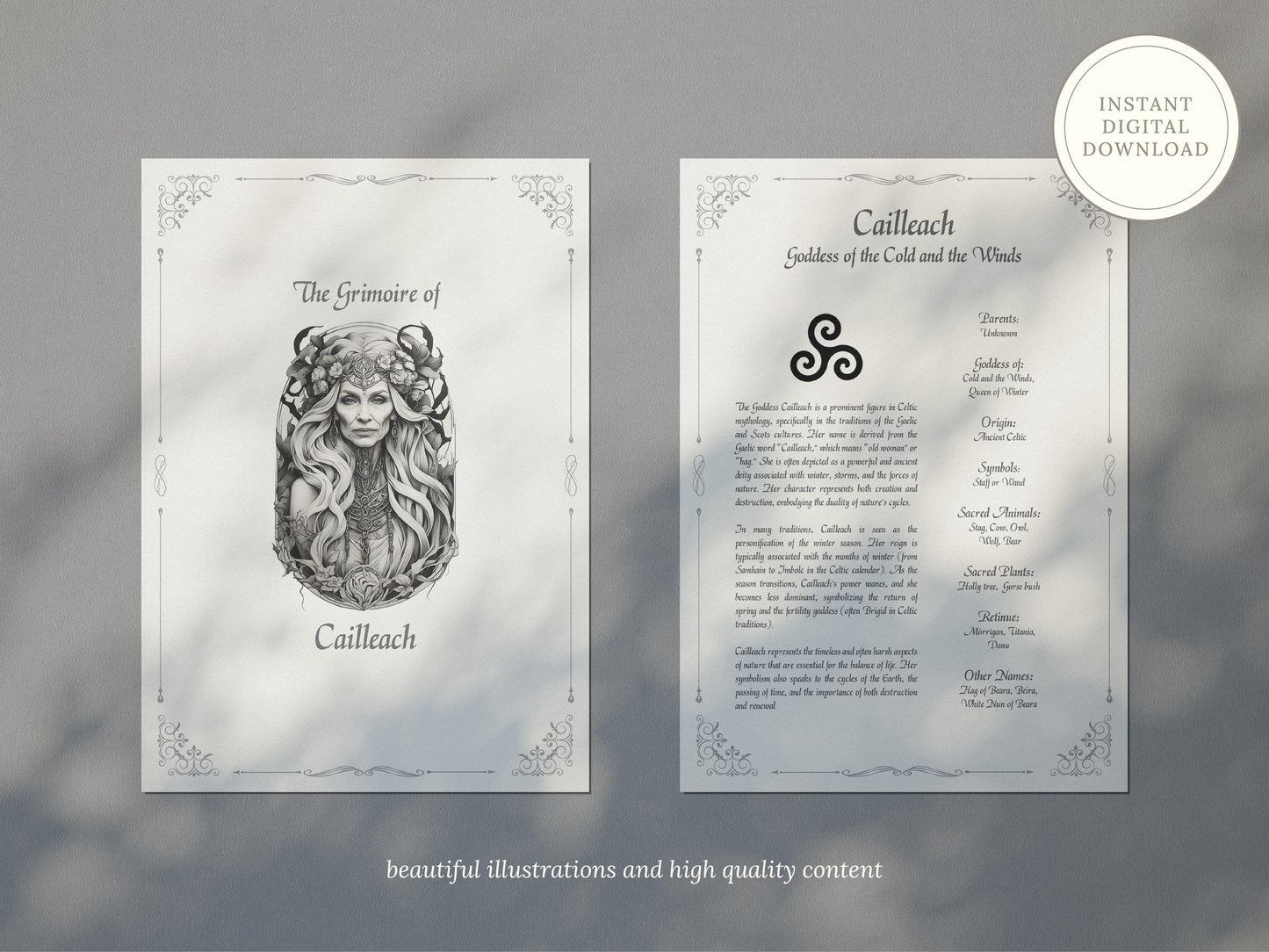 Cailleach - Grimoire Pages, Goddess of the Cold & Wind, Queen of Winter, Hag of Beara, Printable, Witch Journal, Book of Shadows, Spells