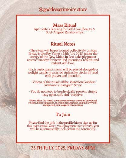 Mass Ritual - Aphrodite’s Blessing for Self-Love, Beauty & Soul Aligned Relationships