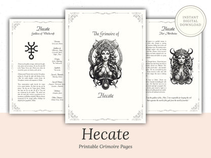 Hecate - Grimoire Pages, Goddess of Witchcraft, Crossroads, Ghost, Moon, Magic, Printable, Witch Journal, Dark Goddess, Book of Shadows