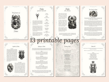 Hades - Grimoire Pages, God of the Dead, King of the Underworld, God Pluton, God of Wealth, Printable, Occult, Book of Shadows