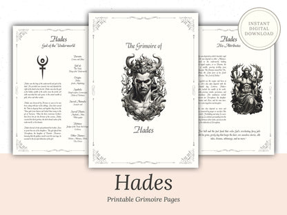 Hades - Grimoire Pages, God of the Dead, King of the Underworld, God Pluton, God of Wealth, Printable, Occult, Book of Shadows